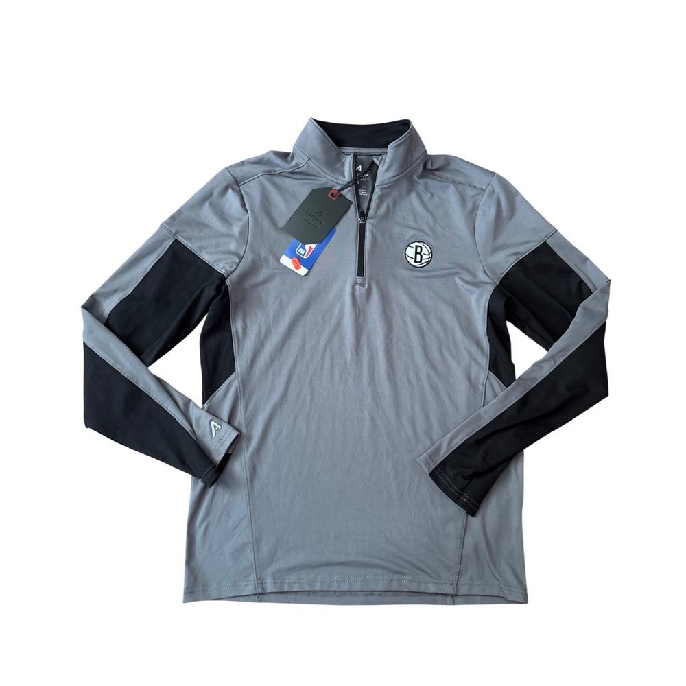 Antigua Brooklyn Nets Pullover Mens Grey Black NWT Quarter Zip SIZE Small